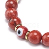 Natural Red Jasper & Lampwork Evil Eye Round Beaded Stretch Bracelet BJEW-JB08713-03-4
