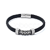 Men's Braided Black PU Leather Cord Bracelets BJEW-K243-66AS-1