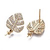 Brass Micro Pave Clear Cubic Zirconia Stud Earring Findings KK-Q764-033-3