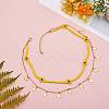 Glass Seed Braided Flower Double Layer Necklace NJEW-SW00015-01-3