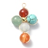 Mixed Gemstone Round Copper Wire Wrapped Pendants PALLOY-TA00042-1