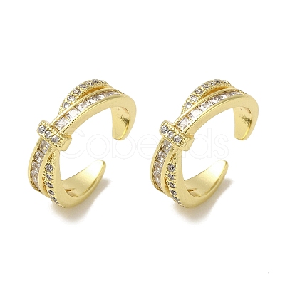 Rack Plating Brass Pave Clear Cubic Zirconia Cross Cuff Earrings for Women EJEW-P280-03G-1