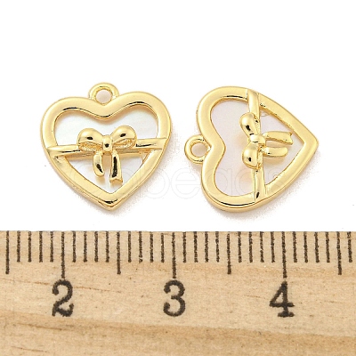 Brass Pave Shell Heart with Bowknot Charms KK-Z044-03G-1