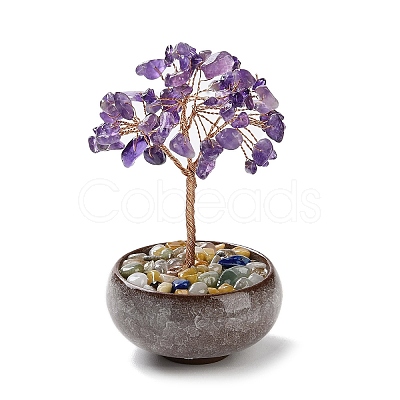 Natural Amethyst Chips Tree Decorations DJEW-M012-02E-1