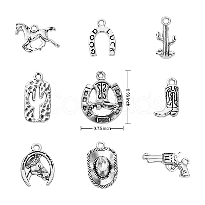 90Pcs 9 Style Tibetan Style Alloy Pendants TIBEP-SZ0001-13-1