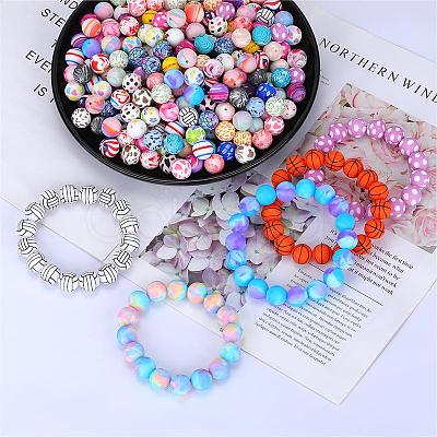 Printed Round with Flower Pattern Silicone Focal Beads SI-JX0056A-177-1