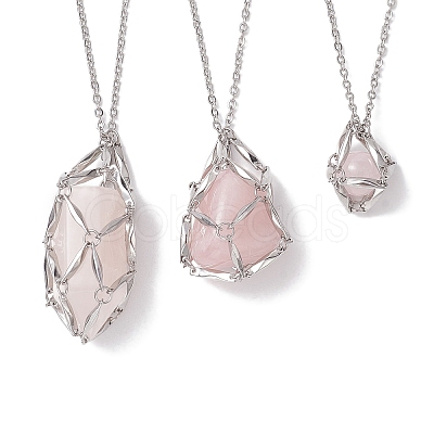 3 Pcs Crystal Stone Cage Pendant Necklaces NJEW-JN04751-01-1