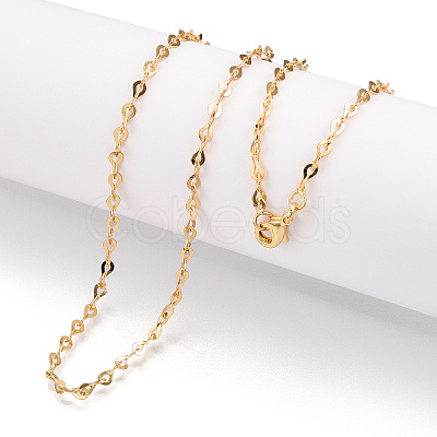 Brass Heart Link Chain Necklaces NJEW-N054-10G-1