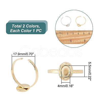 Unicraftale 2Pcs 2 Colors 304 Stainless Steel Open Cuff Finger Ring Cabochon Settings STAS-UN0045-16-1