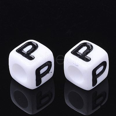 Acrylic Horizontal Hole Letter Beads X-PL37C9129-P-1