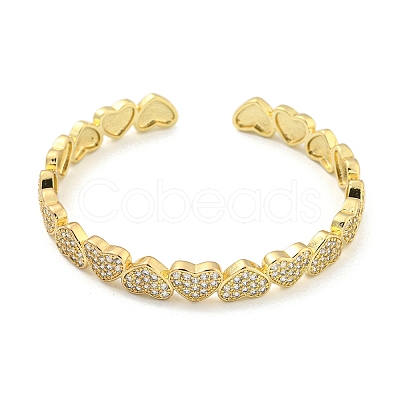 Heart Brass Micro Pave Clear Cubic Zirconia Open Cuff Bangles for Women BJEW-Z062-02A-1