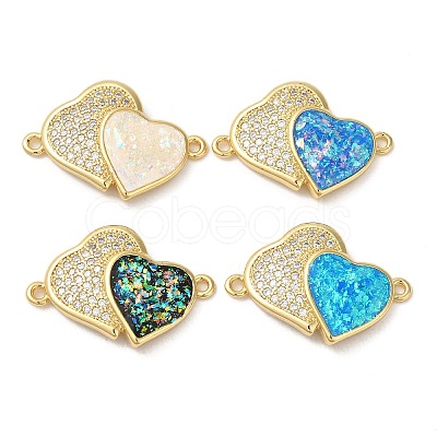 Rack Plating Brass Micro Pave Clear Cubic Zirconia Connector Charms KK-P268-20G-1