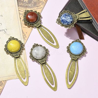 Mixed Natural & Synthetic Round Gemsotne Bookmarks AJEW-JK00283-02-1