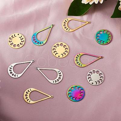 12Pcs 6 Style 201 Stainless Steel Pendants STAS-SZ0002-37-1