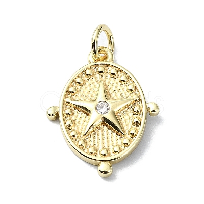 Star Theme Brass Micro Pave Clear Cubic Zirconia Pendants KK-H475-52G-01-1