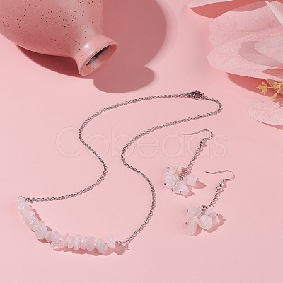 Natural Rose Quartz Chips Beaded Jewelry Set SJEW-JS01231-06-1