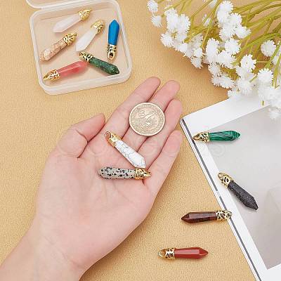 PandaHall Elite 12Pcs 12 Style Bullet Natural & Synthetic Gemstone Pointed Pendants G-PH0019-24-1