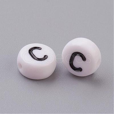 Flat Round with Letter C Acrylic Beads X-PL37C9070-C-1