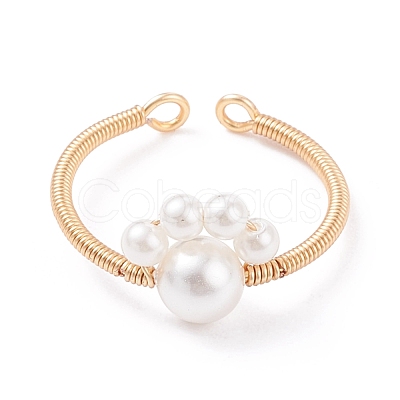 Shell Pearl Paw Print Braided Open Cuff Ring RJEW-TA00034-1