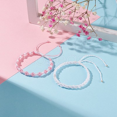 2Pcs 2 Colors Peach Blossom Braided Cord Bracelet BJEW-JB07610-02-1