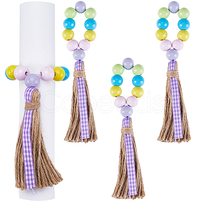 Easter Wood Beaded Napkin Rings with Tassels HJEW-WH0042-97-1