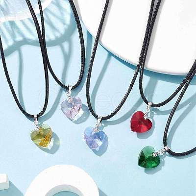 Valentine's Day Glass Heart Pendant Necklaces NJEW-JN04570-01-1