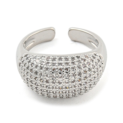 Real Platinum Plated Brass Micro Pave Clear Cubic Zirconia Cuff Rings RJEW-L113-016P-01-1