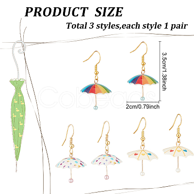 ANATTASOUL 3 Pairs 3 Colors 3D Umbrella Acrylic Dangle Earrings EJEW-AN0002-97-1