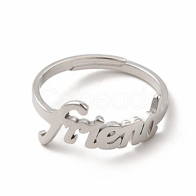 Non-Tarnish 304 Stainless Steel Word Friend Adjustable Ring for Women RJEW-B027-07P-1