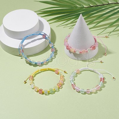 Candy Color Glass Cube Braided Bead Bracelet BJEW-JB08078-1