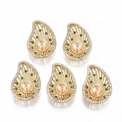 Hollow Brass Micro Pave Green & Clear Cubic Zirconia Peg Bails Pendants KK-S354-272-NF-1