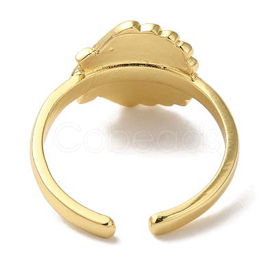 Shell Shape Rack Plating Brass Open Cuff Finger Rings for Women RJEW-L123-008G-1