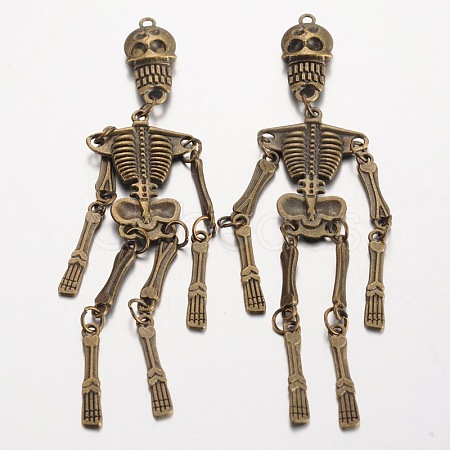 Human Skeleton Tibetan Style Alloy Big Pendants X-PALLOY-K110-38AB-NR-1