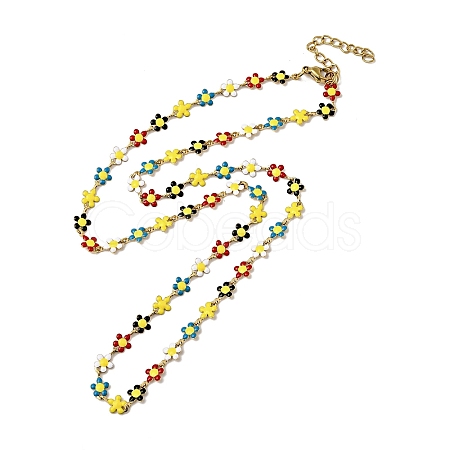 Colorful Enamel Flower Link Chain Necklace NJEW-C037-03G-1