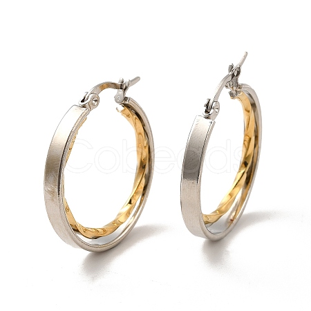 Two Tone 304 Stainless Steel Double Ring Hoop Earrings for Women EJEW-I272-03GP-1