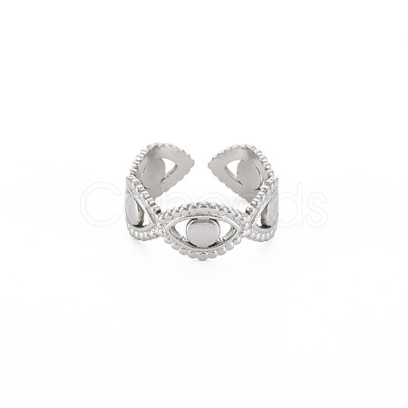 304 Stainless Steel Evil Eye Wrap Open Cuff Ring for Women RJEW-S405-183P-1