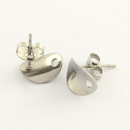 304 Stainless Steel Oval Stud Earring Findings X-STAS-R063-39-1