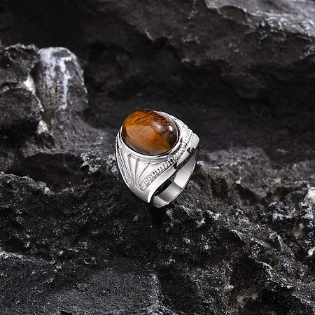 Oval Natural Tiger Eye Finger Rings PW-WG14D78-03-1