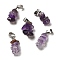 Natural Amethyst Chip Pendants, Lucky Charms with Stainless Steel Color Plated Stainless Steel Snap on Bails, 24~27x11~14x7~10mm, Hole: 7x4mm