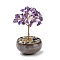 Natural Amethyst Chips Tree Decorations, Ceramic Bowl Base Copper Wire Feng Shui Energy Stone Gift for Home Desktop Decoration, 67~70x110~115mm