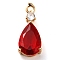 Golden Brass Micro Pave Cubic Zirconia Pendants, with Glass, Teardrop Charms, Red, 19.5x13x5mm, Hole: 1.5mm