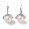 Anti-Tarnish Sterling Silver Dangle Earrings, with Natural Pearl and Cubic Zirconia, Jewely for Women, Half Round, 21x13.5mm