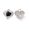 Rack Plating Alloy Glass Pendants, Cadmium Free & Lead Free & Nickle Free, Platinum Tone Heart Charms, Black, 18x17x5.5mm, Hole: 2.5mm