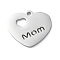 Non-Tarnish 304 Stainless Steel Pendants, Laser Cut, Heart with Word Mom Charm, Stainless Steel Color, 17.8x20x1.5mm, Hole: 1.6mm