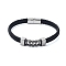 Men's Braided Black PU Leather Cord Bracelets, Chain 304 Stainless Steel Link Bracelets with Magnetic Clasps, Antique Silver, 8-5/8x3/8 inch(22x1cm)