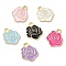 Alloy Enamel Pendants, Rose Charm, Golden, Mixed Color, 17x14x1.3mm, Hole: 2mm