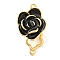 Brass with Black Enamel Fold Over Clasps, Flower, Real 18K Gold Plated, 23mm