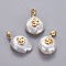 Natural Cultured Freshwater Pearl Pendants, with Brass Micro Pave Cubic Zirconia Findings, Nuggets with Yoga/Om Symbol, Long-Lasting Plated, Golden, Deep Sky Blue, 17~27x12~16x6~12mm, Hole: 4x2.5mm