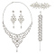 GOMAKERER Crystal Rhinestone Wedding Jewelry Set, Alloy Flower Bib Necklaces & Dangle Stud Earrings & Chain Bracelet, Silver, 72x22.5mm, 18.5inch (470mm), 7-1/2 inch(19cm)