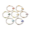 7Pcs 7 Colors Round Synthetic Lava Rock & Shell Pearl Beaded Stretch Bracelet Sets BJEW-JB10377-1